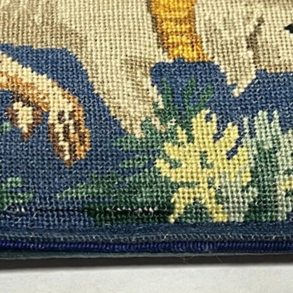 VTG Needlepoint Blue Animals Floral Eyeglasses Soft Case Silk Cotton 6.5